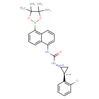 Chemical structure of rac-3-[(1R,2S)-2-(2-chlorophenyl)cyclopropyl]-1-[5-(4,4,5,5-tetramethyl-1,3,2-dioxaborolan-2-yl)naphthalen-1-yl]urea - CSSB21332064710
