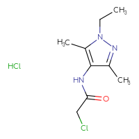 Chemical structure of 2-chloro-N-(1-ethyl-3,5-dimethyl-1H-pyrazol-4-yl)acetamide hydrochloride - CSSB00015185250