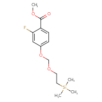 Chemical structure of methyl 2-fluoro-4-{[2-(trimethylsilyl)ethoxy]methoxy}benzoate - CSSB20946060964