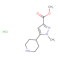 Chemical structure of methyl 1-methyl-5-(piperidin-4-yl)-1H-pyrazole-3-carboxylate hydrochloride - CSSB20963434974