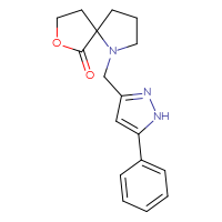 Chemical structure of 1-[(5-phenyl-1H-pyrazol-3-yl)methyl]-7-oxa-1-azaspiro[4.4]nonan-6-one - CSSS02078820003