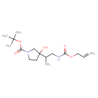 Chemical structure of tert-butyl 3-hydroxy-3-(1-{[(prop-2-en-1-yloxy)carbonyl]amino}propan-2-yl)pyrrolidine-1-carboxylate - CSSB02498859941