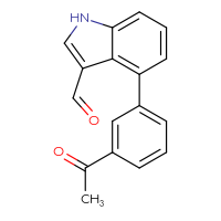 Chemical structure of 4-(3-acetylphenyl)-1H-indole-3-carbaldehyde - CSSB06587412858