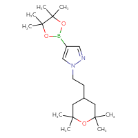 Chemical structure of 4-(4,4,5,5-tetramethyl-1,3,2-dioxaborolan-2-yl)-1-[2-(2,2,6,6-tetramethyloxan-4-yl)ethyl]-1H-pyrazole - CSSB06802822382