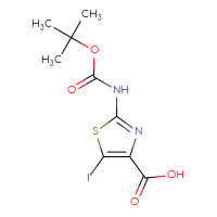 Chemical structure of 2-{[(tert-butoxy)carbonyl]amino}-5-iodo-1,3-thiazole-4-carboxylic acid - CSSB00010986900