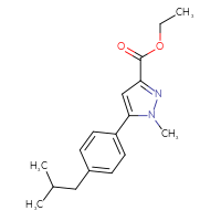 Chemical structure of ethyl 1-methyl-5-[4-(2-methylpropyl)phenyl]-1H-pyrazole-3-carboxylate - CSSB06585571959