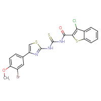 Chemical structure of 3-[4-(3-bromo-4-methoxyphenyl)-1,3-thiazol-2-yl]-1-(3-chloro-1-benzothiophene-2-carbonyl)thiourea - CSSB00121714782