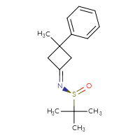Chemical structure of (S)-2-methyl-N-(3-methyl-3-phenylcyclobutylidene)propane-2-sulfinamide - CSSB21332840426