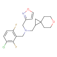 Chemical structure of [(3-chloro-2,6-difluorophenyl)methyl]({6-oxaspiro[2.5]octan-1-yl}methyl)[(1,2-oxazol-3-yl)methyl]amine - CSSS20447613758