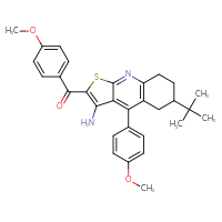 Chemical structure of 6-tert-butyl-2-(4-methoxybenzoyl)-4-(4-methoxyphenyl)-5H,6H,7H,8H-thieno[2,3-b]quinolin-3-amine - CSSB00102539937