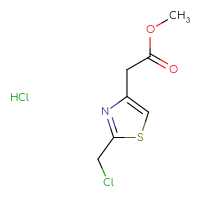 Chemical structure of methyl 2-[2-(chloromethyl)-1,3-thiazol-4-yl]acetate hydrochloride - CSSB14929131058