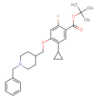 Chemical structure of tert-butyl 4-[(1-benzylpiperidin-4-yl)methoxy]-5-cyclopropyl-2-fluorobenzoate - CSSB06726396615