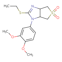 Chemical structure of 1-(3,4-dimethoxyphenyl)-2-(ethylsulfanyl)-1H,3aH,4H,6H,6aH-5λ⁶-thieno[3,4-d]imidazole-5,5-dione - CSSB00121608722