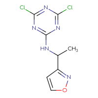 Chemical structure of 4,6-dichloro-N-[1-(1,2-oxazol-3-yl)ethyl]-1,3,5-triazin-2-amine - CSSB00124396138