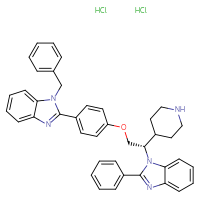 Chemical structure of 1-benzyl-2-{4-[(2S)-2-(2-phenyl-1H-1,3-benzodiazol-1-yl)-2-(piperidin-4-yl)ethoxy]phenyl}-1H-1,3-benzodiazole dihydrochloride - CSSB02515432256