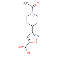 Chemical structure of 3-(1-acetylpiperidin-4-yl)-1,2-oxazole-5-carboxylic acid - CSSB00137519643