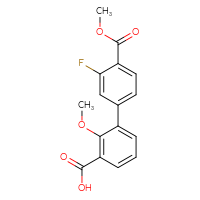Chemical structure of 3'-fluoro-2-methoxy-4'-(methoxycarbonyl)-[1,1'-biphenyl]-3-carboxylic acid - CSSB00150702452