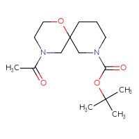 Chemical structure of tert-butyl 4-acetyl-1-oxa-4,8-diazaspiro[5.5]undecane-8-carboxylate - CSSB01165155242