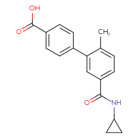 Chemical structure of 5'-(cyclopropylcarbamoyl)-2'-methyl-[1,1'-biphenyl]-4-carboxylic acid - CSSB21253042895