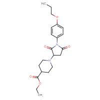 Chemical structure of ethyl 1-[2,5-dioxo-1-(4-propoxyphenyl)pyrrolidin-3-yl]piperidine-4-carboxylate - CSSB00047405148