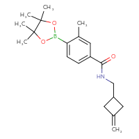 Chemical structure of 3-methyl-N-[(3-methylidenecyclobutyl)methyl]-4-(4,4,5,5-tetramethyl-1,3,2-dioxaborolan-2-yl)benzamide - CSSB02533256047