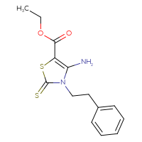 Chemical structure of ethyl 4-amino-3-(2-phenylethyl)-2-sulfanylidene-2,3-dihydro-1,3-thiazole-5-carboxylate - CSSB00020622338