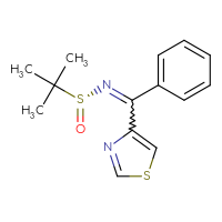 Chemical structure of (R)-2-methyl-N-[phenyl(1,3-thiazol-4-yl)methylidene]propane-2-sulfinamide - CSSB21332861109