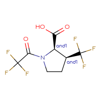 Chemical structure of rac-(2R,3S)-1-(2,2,2-trifluoroacetyl)-3-(trifluoromethyl)pyrrolidine-2-carboxylic acid - CSSB20620684136