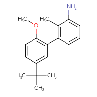 Chemical structure of 5'-tert-butyl-2'-methoxy-2-methyl-[1,1'-biphenyl]-3-amine - CSSB06588289727