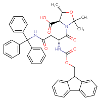Chemical structure of (4R,5S)-3-[(2R)-2-({[(9H-fluoren-9-yl)methoxy]carbonyl}amino)-3-[(triphenylmethyl)carbamoyl]propanoyl]-2,2,5-trimethyl-1,3-oxazolidine-4-carboxylic acid - CSSB20621783515