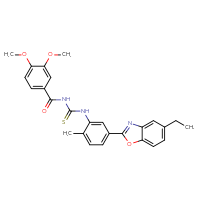 Chemical structure of 1-(3,4-dimethoxybenzoyl)-3-[5-(5-ethyl-1,3-benzoxazol-2-yl)-2-methylphenyl]thiourea - CSSB00121706502