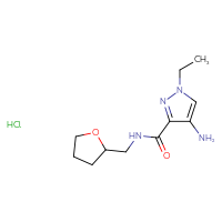 Chemical structure of 4-amino-1-ethyl-N-[(oxolan-2-yl)methyl]-1H-pyrazole-3-carboxamide hydrochloride - CSSB00025718097