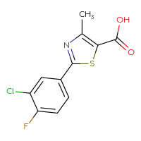 Chemical structure of 2-(3-chloro-4-fluorophenyl)-4-methyl-1,3-thiazole-5-carboxylic acid - CSSB00005719690