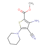 Chemical structure of methyl 3-amino-4-cyano-5-(piperidin-1-yl)thiophene-2-carboxylate - CSSB00008188215