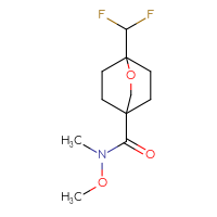 Chemical structure of 1-(difluoromethyl)-N-methoxy-N-methyl-2-oxabicyclo[2.2.2]octane-4-carboxamide - CSSB21151591236