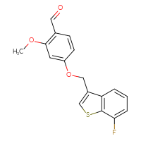 Chemical structure of 4-[(7-fluoro-1-benzothiophen-3-yl)methoxy]-2-methoxybenzaldehyde - CSSB21349255414