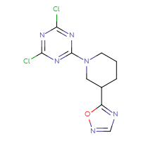 Chemical structure of 2,4-dichloro-6-[3-(1,2,4-oxadiazol-5-yl)piperidin-1-yl]-1,3,5-triazine - CSSB20732630466