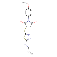 Chemical structure of 1-(4-methoxyphenyl)-3-({5-[(prop-2-en-1-yl)amino]-1,3,4-thiadiazol-2-yl}sulfanyl)pyrrolidine-2,5-dione - CSSB00121689141