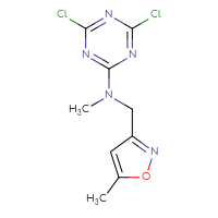 Chemical structure of 4,6-dichloro-N-methyl-N-[(5-methyl-1,2-oxazol-3-yl)methyl]-1,3,5-triazin-2-amine - CSSB02155777828