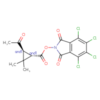 Chemical structure of rac-4,5,6,7-tetrachloro-1,3-dioxo-2,3-dihydro-1H-isoindol-2-yl (1R,3R)-3-acetyl-2,2-dimethylcyclopropane-1-carboxylate - CSSB20620684872