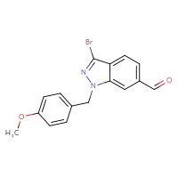 Chemical structure of 3-bromo-1-[(4-methoxyphenyl)methyl]-1H-indazole-6-carbaldehyde - CSSB20621672967