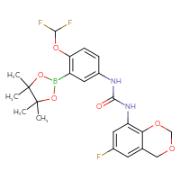 Chemical structure of 3-[4-(difluoromethoxy)-3-(4,4,5,5-tetramethyl-1,3,2-dioxaborolan-2-yl)phenyl]-1-(6-fluoro-2,4-dihydro-1,3-benzodioxin-8-yl)urea - CSSB21332134502