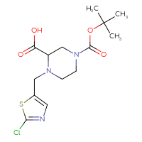 Chemical structure of 4-[(tert-butoxy)carbonyl]-1-[(2-chloro-1,3-thiazol-5-yl)methyl]piperazine-2-carboxylic acid - CSSB00010073264