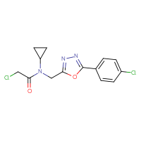 Chemical structure of 2-chloro-N-{[5-(4-chlorophenyl)-1,3,4-oxadiazol-2-yl]methyl}-N-cyclopropylacetamide - CSSB00000734638