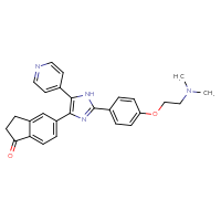 Chemical structure of 5-(2-{4-[2-(dimethylamino)ethoxy]phenyl}-5-(pyridin-4-yl)-1H-imidazol-4-yl)-2,3-dihydro-1H-inden-1-one - CSSB00020632708