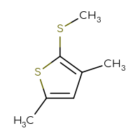 Chemical structure of 3,5-dimethyl-2-(methylsulfanyl)thiophene - CSSB14983137821