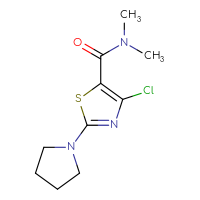 Chemical structure of 4-chloro-N,N-dimethyl-2-(pyrrolidin-1-yl)-1,3-thiazole-5-carboxamide - CSSB01994739944