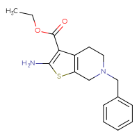 Chemical structure of ethyl 2-amino-6-benzyl-4H,5H,6H,7H-thieno[2,3-c]pyridine-3-carboxylate - CSSB00000180890