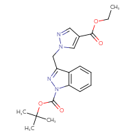 Chemical structure of tert-butyl 3-{[4-(ethoxycarbonyl)-1H-pyrazol-1-yl]methyl}-1H-indazole-1-carboxylate - CSSB21332052864