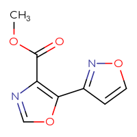 Chemical structure of methyl 5-(1,2-oxazol-3-yl)-1,3-oxazole-4-carboxylate - CSSB01392469934